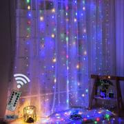 Obrecis 300 LED 8 Modes Window Curtain Twinkle Starry Lights, Colorful USB Remote & Timer Icicle Curtain Lights for Wedding, Party, Garden, Christmas, Halloween Decorations-9.8ft x 9.8ft（Four Color） 