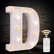 LED Letter Lights White Marquee Letters Alphabet Light Up Sign with Diamond Bulbs Remote Control Timer Dimmable Wedding Birthday Party Decoration Letters (D)